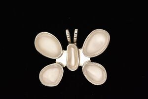 Rebecca Collins Vintage Scarf Clip Butterfly Frosted Clear Cabochon Signed BinAC